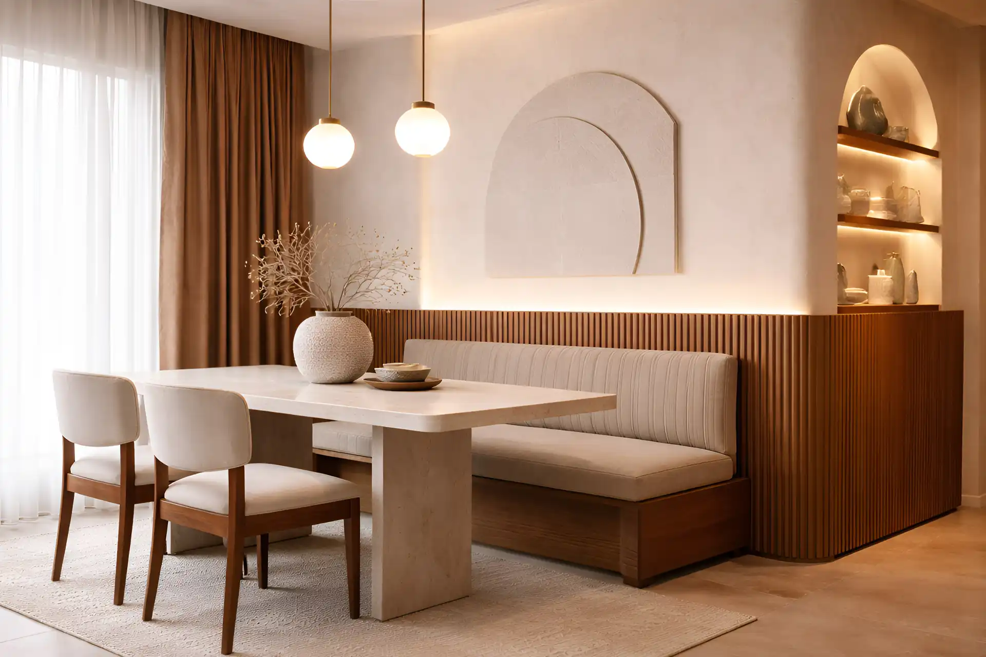 Bespoke wooden kitchen and dining table handcrafted in Karama.