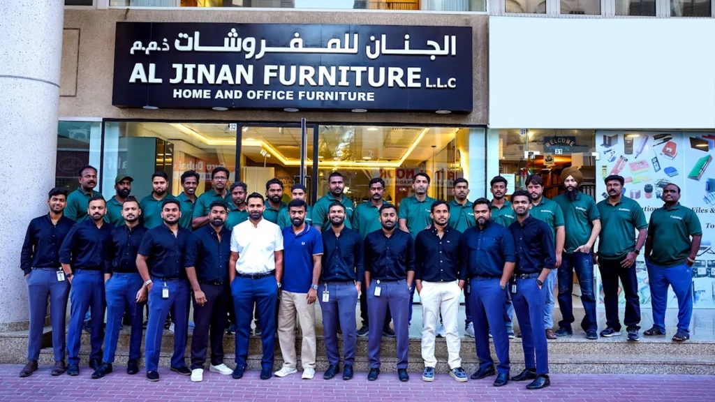 Al Jinan Furniture team members in showroom, affordable furniture shop in dubai and uae